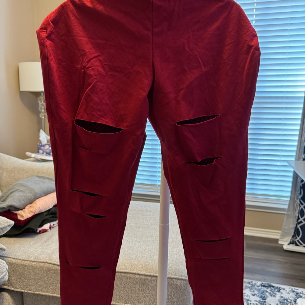 Torrid Red Distressed with Mesh Leggings